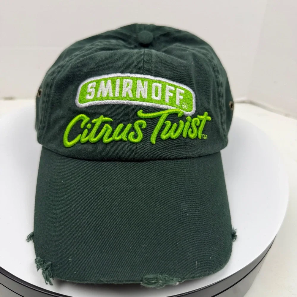 Smirnoff Citrus Twist Hat Green Distressed Embroidered Baseball Cap Adjustable